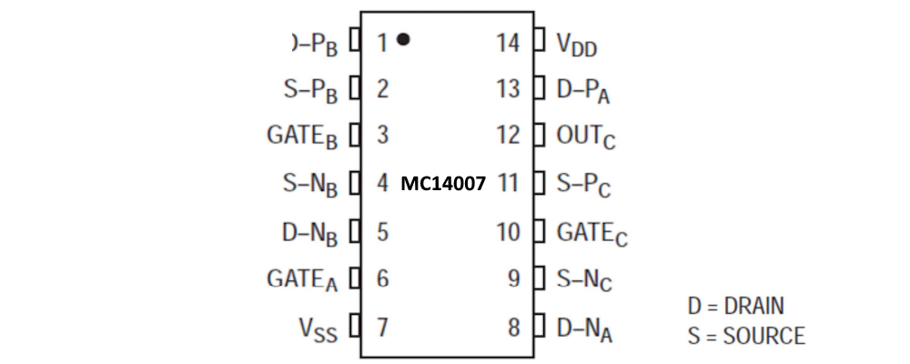 MC14007UBCP Dual Complementary Pair Transistor IC – DIP-14 Package